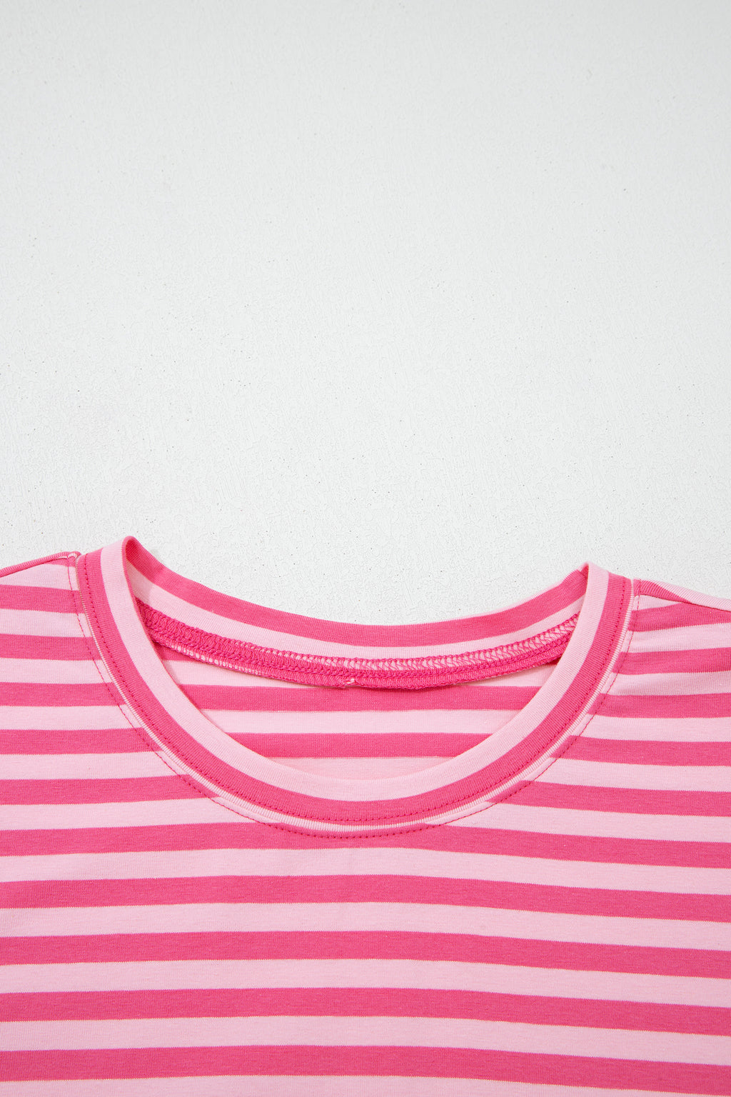 Rose Stripe Drop Shoulder Round Neck Top and Buttoned Straight Pants Two Piece Set