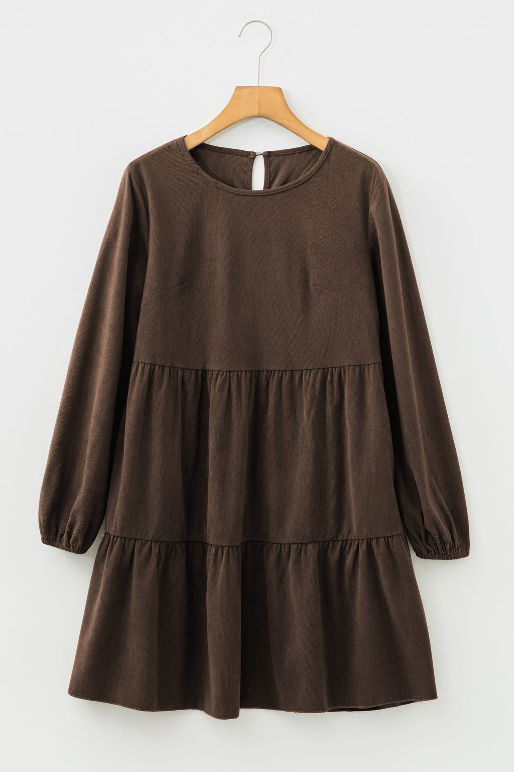 Dark Brown Lantern Sleeve Tiered Mini Dress