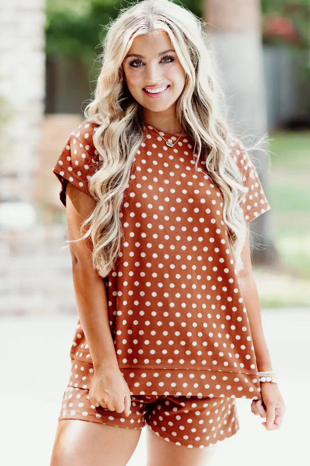 Brown Polka Dot Print Short Set