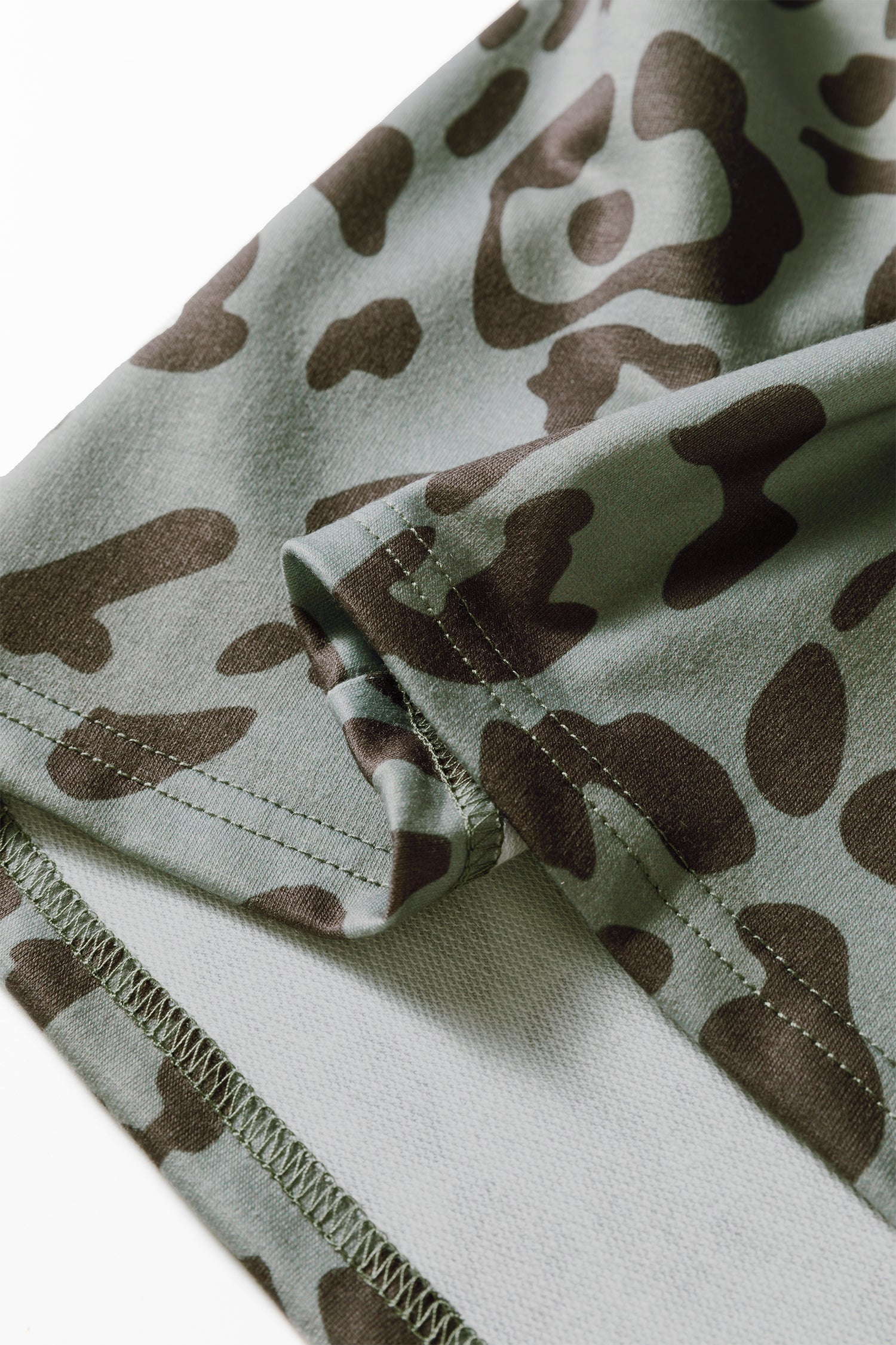 Green Leopard Print Varsity Striped Trim Long Sleeve Top