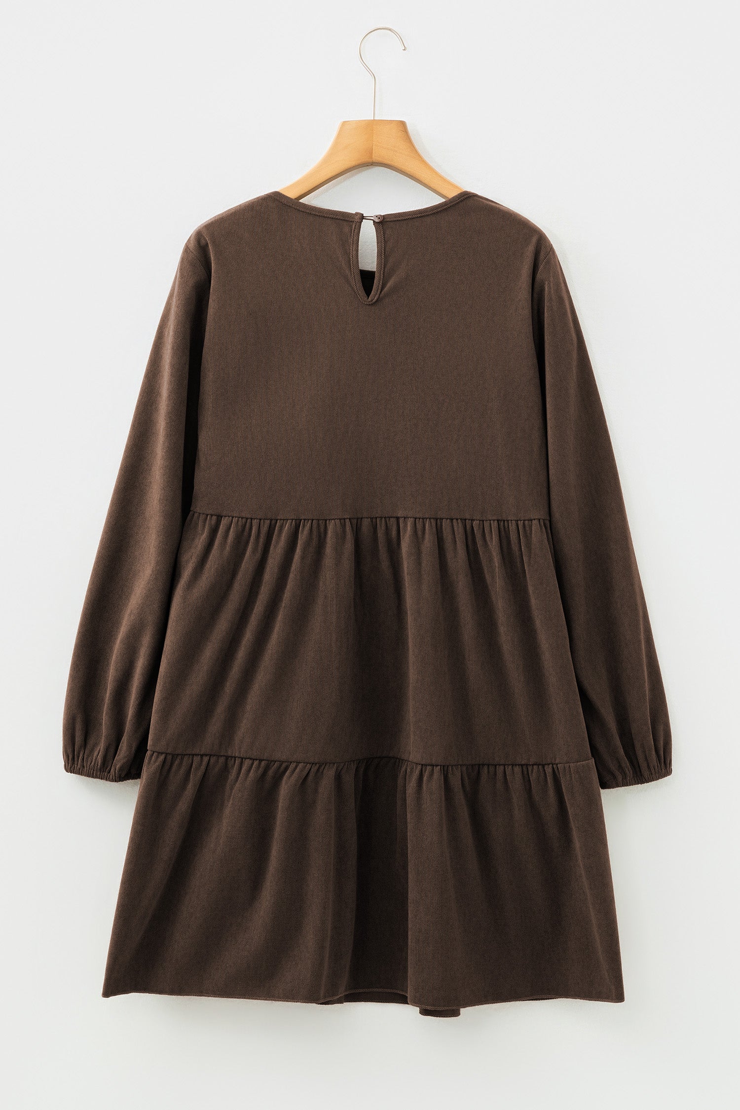 Dark Brown Lantern Sleeve Tiered Mini Dress