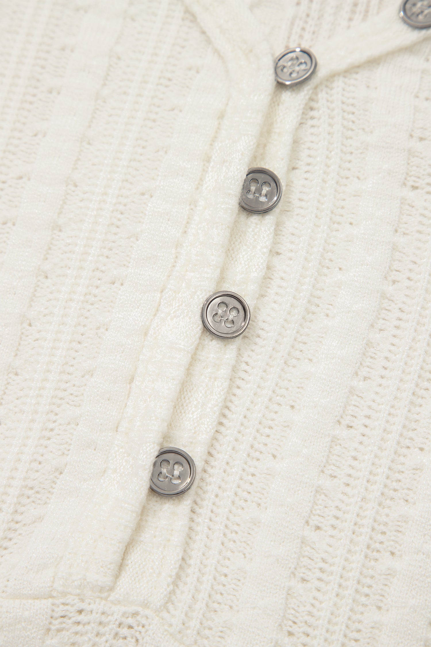 White Solid Color Textured Button V Neck Raw Seam Henley Tee