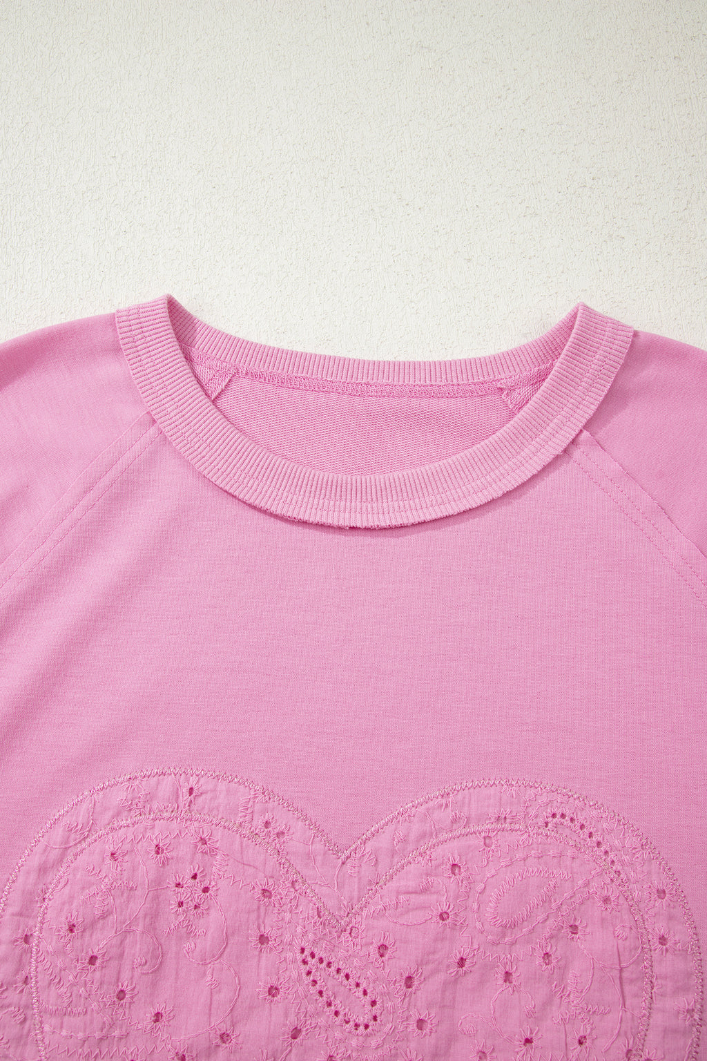 Pink Paisley Broderie Anglaise Valentine Heart Pattern Long Sleeve Patchwork Top