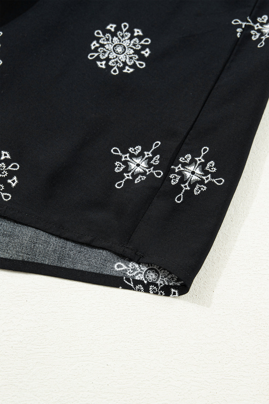 Black Boho Chic Notched V Neck Plus Floral Short Sleeve Top