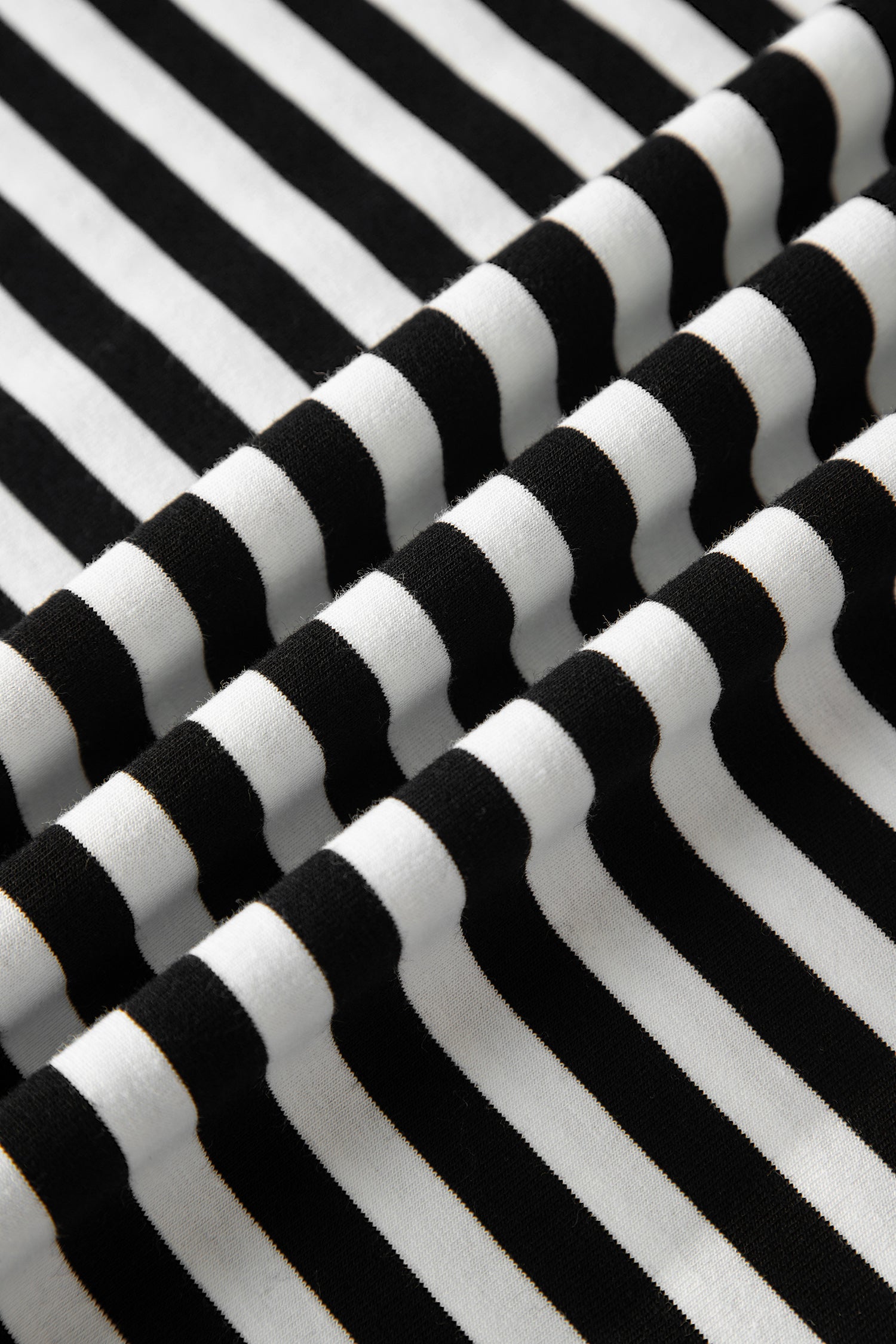 Black Striped Print V Neck Delicate Trim Casual Tee