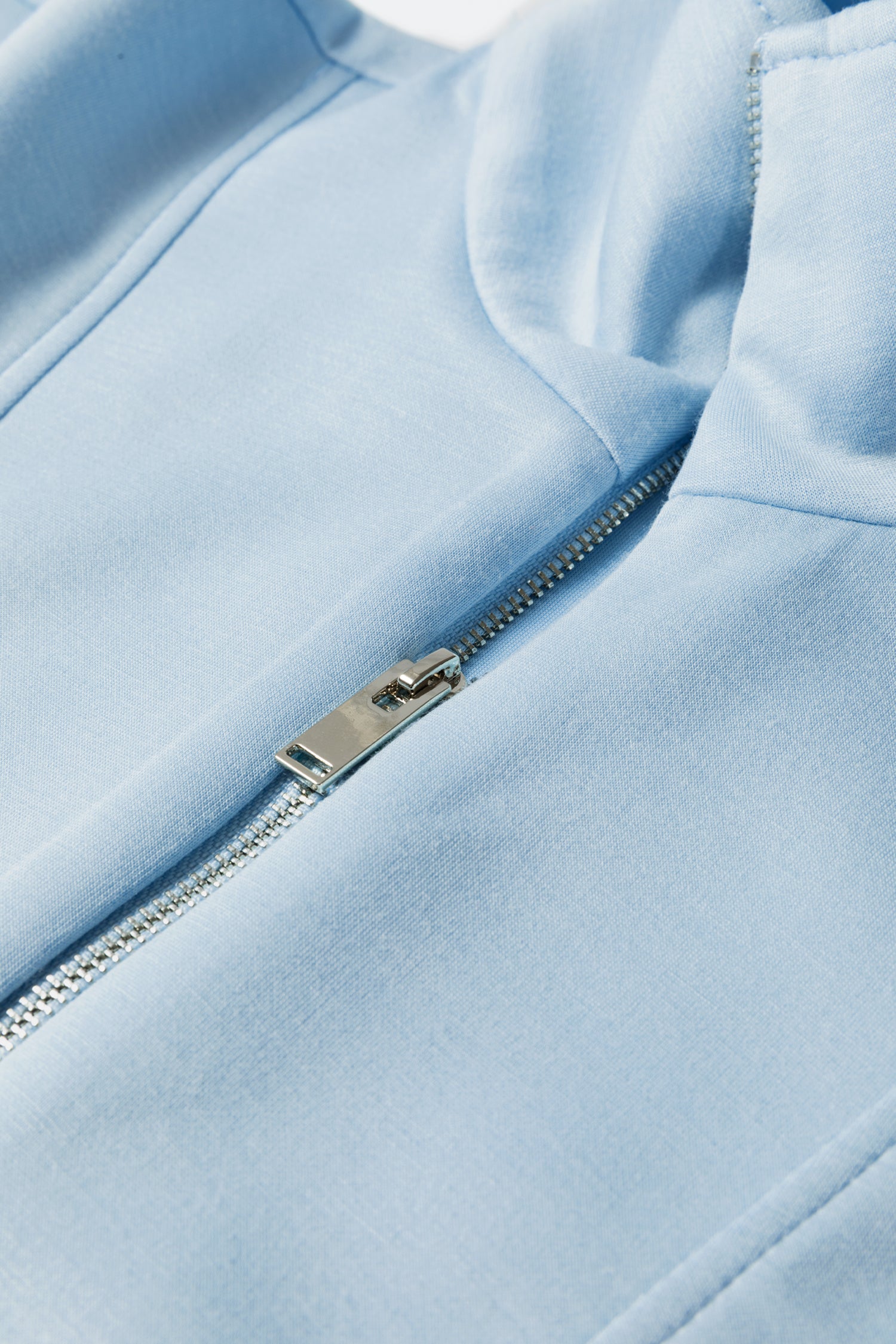 Beau Blue Solid Color Half Zip Loose Short Sleeve Sweatshirt 2pcs Set