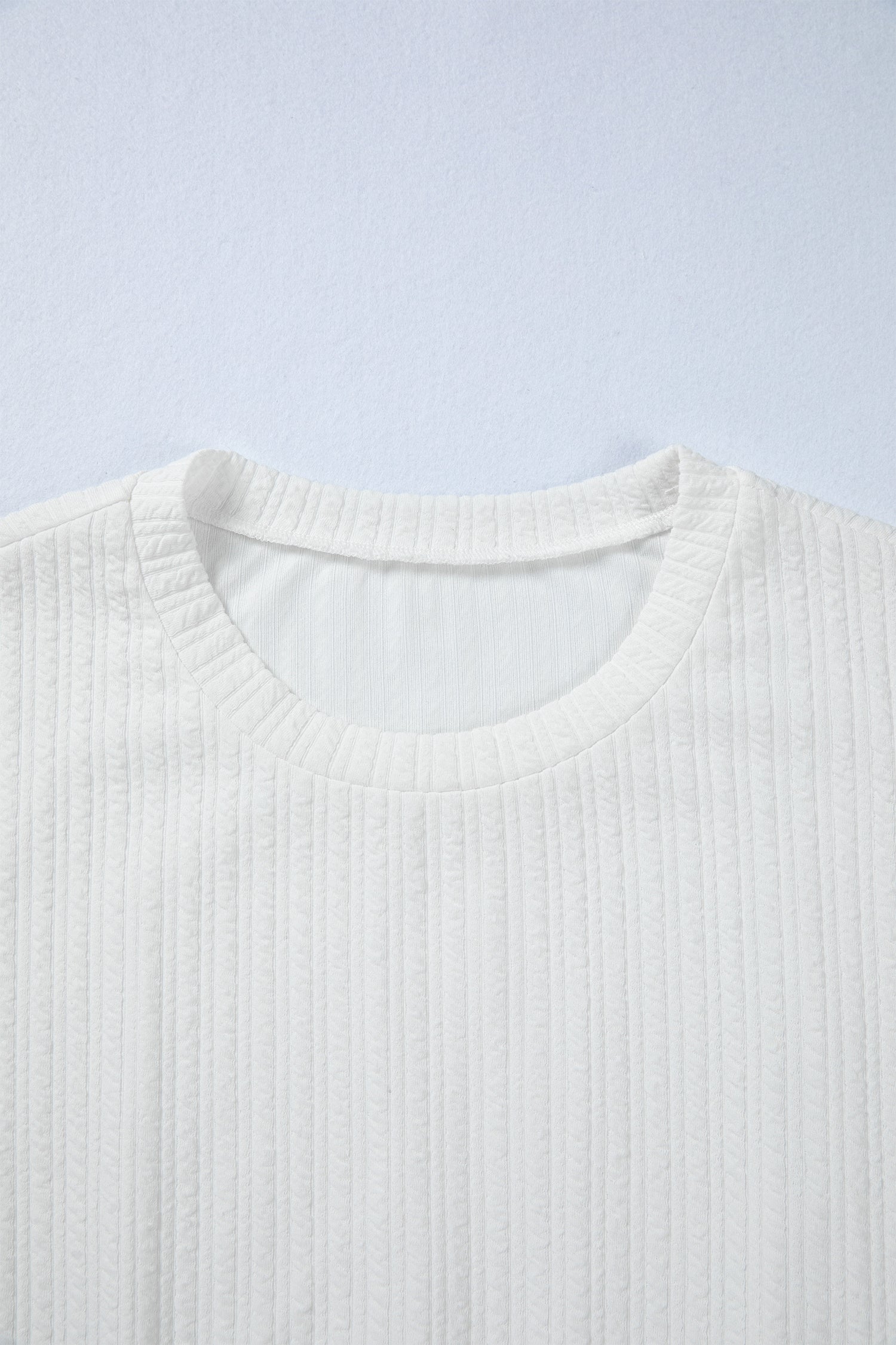 White Solid Color Textured Drop Shoulder Long Sleeve Peplum Top