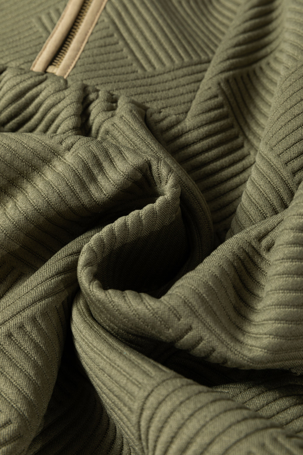 Jungle Green Plus Size Textured Contrast Trim Quarter Zip Bracelet Sleeve Mini Dress