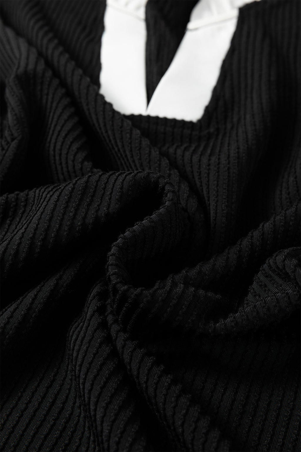 Black Plus Size Contrast Frilled Neckline Ruffled Short Sleeve Ribbed Textured Blouse