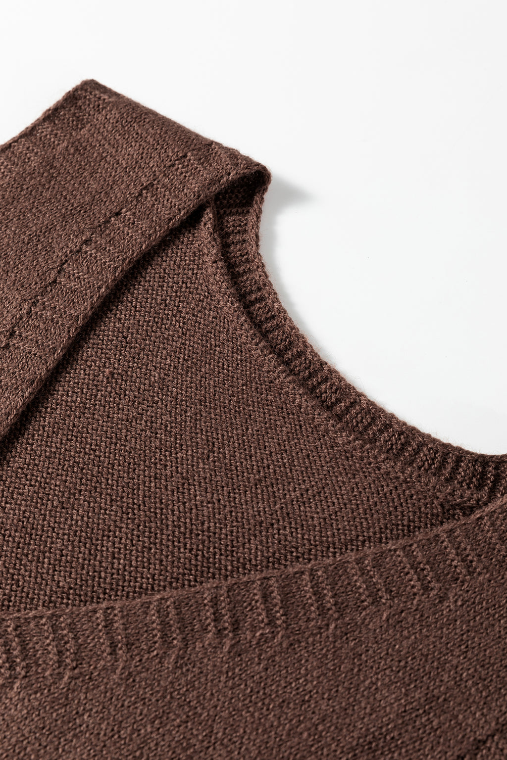 Dark Brown Ribbed Deep V Neckline Front Pocketed Loose Tunic Sweater Vest