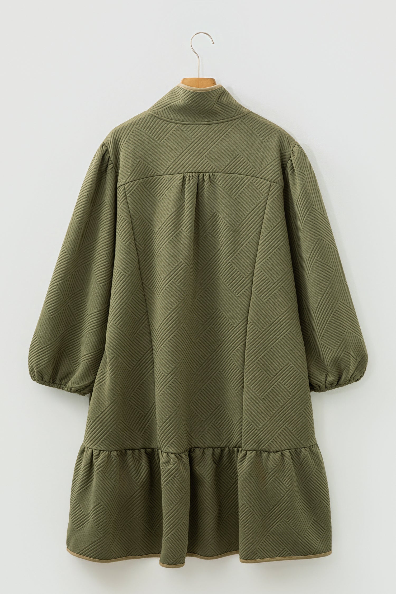 Jungle Green Plus Size Textured Contrast Trim Quarter Zip Bracelet Sleeve Mini Dress