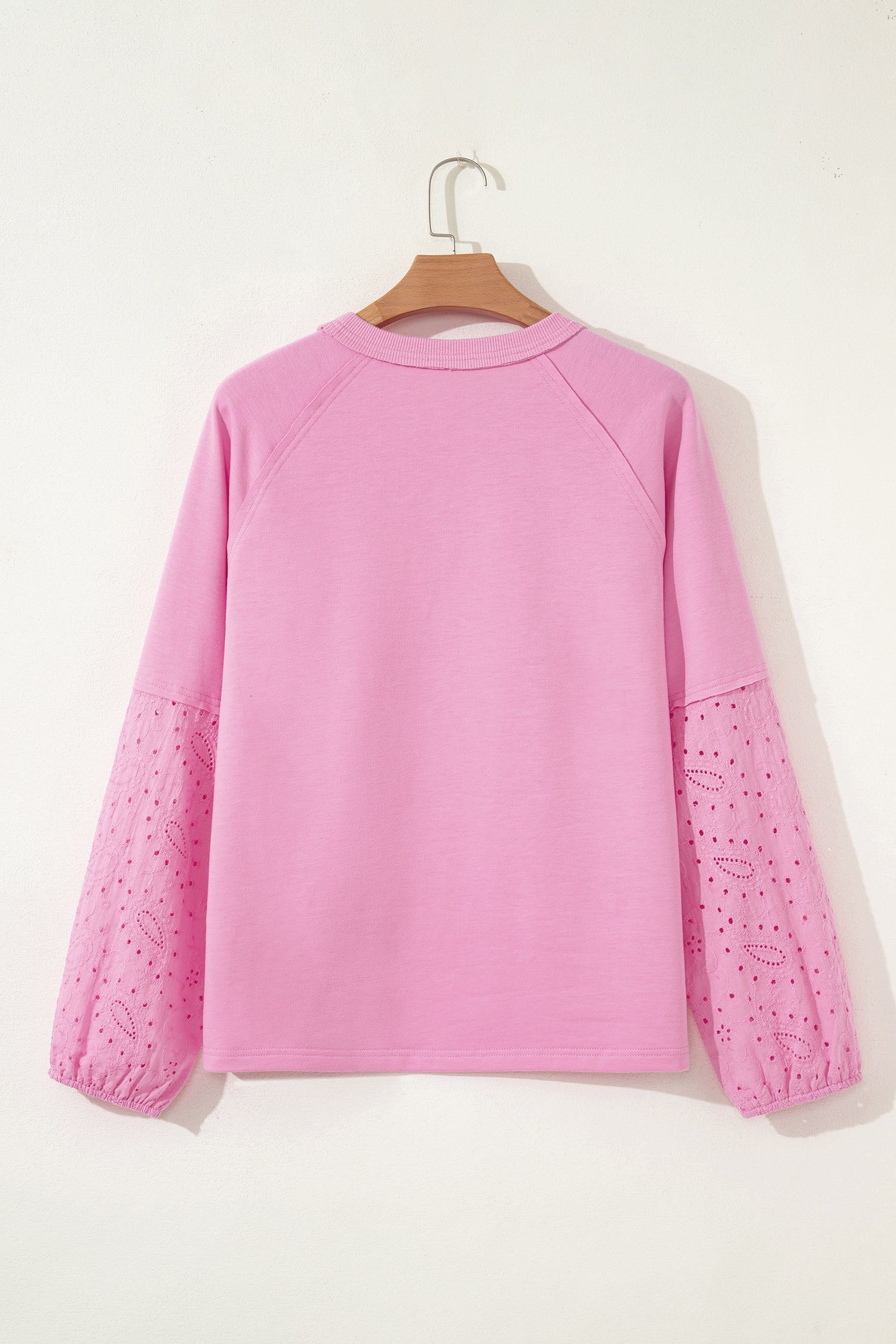 Pink Paisley Broderie Anglaise Valentine Heart Pattern Long Sleeve Patchwork Top