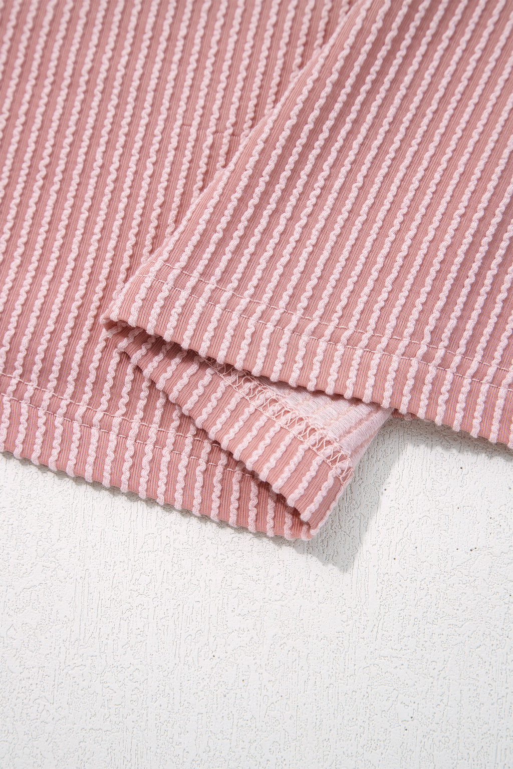 Fushia Plus Size Contrast Frilled Neckline Ruffled Short Sleeve Ribbed Textured Blouse