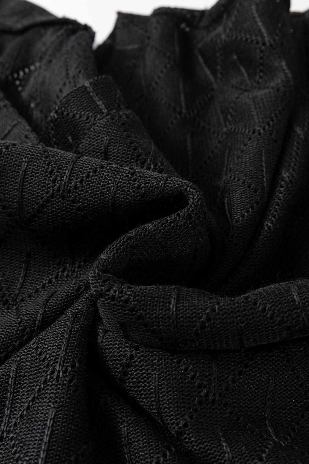 Black Pointelle Rhombus Knit Plus Size V Neck Loose Top