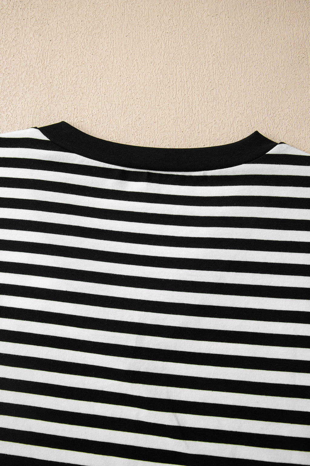 Black Striped Print V Neck Delicate Trim Casual Tee