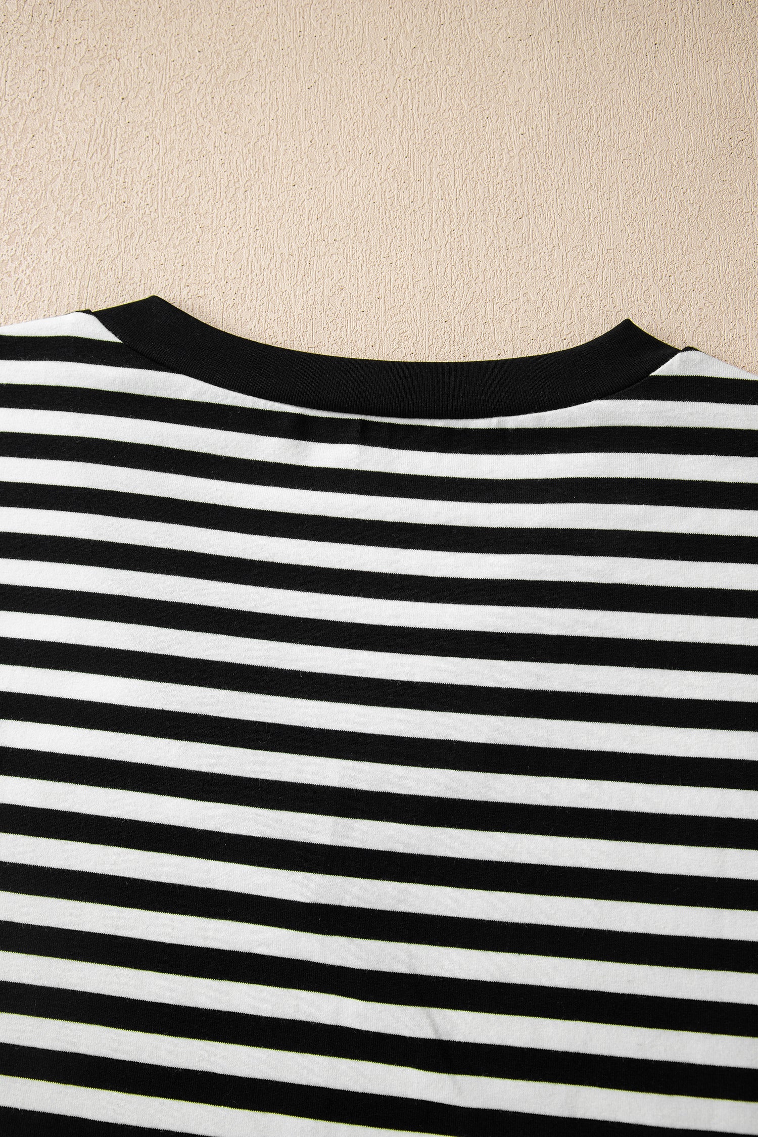 Black Striped Print V Neck Delicate Trim Casual Tee