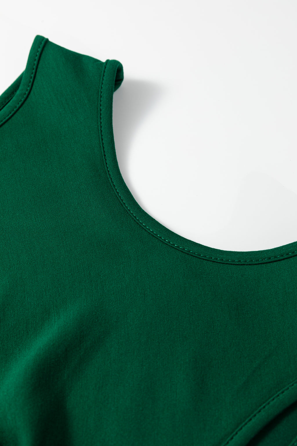 Blackish Green Solid Color Round Neck Ruched Detail Sleeveless Mini Dress