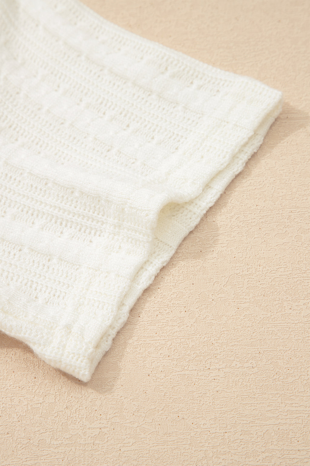 White Solid Color Textured Button V Neck Raw Seam Henley Tee