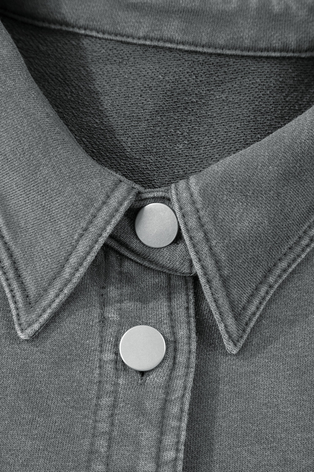 Medium Grey Mineral Wash Chest Pockets Drop Shoulder Shacket with Side Slit