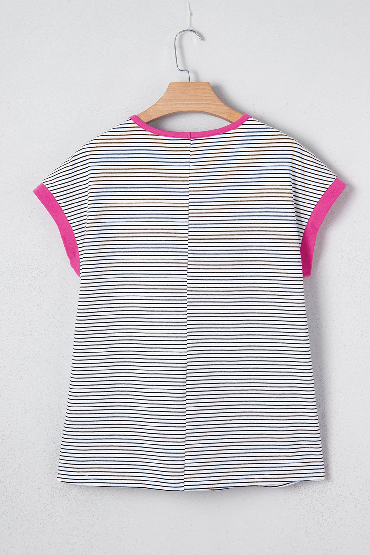 Rose Stripe Contrast Trim Round Neck Summer T Shirt