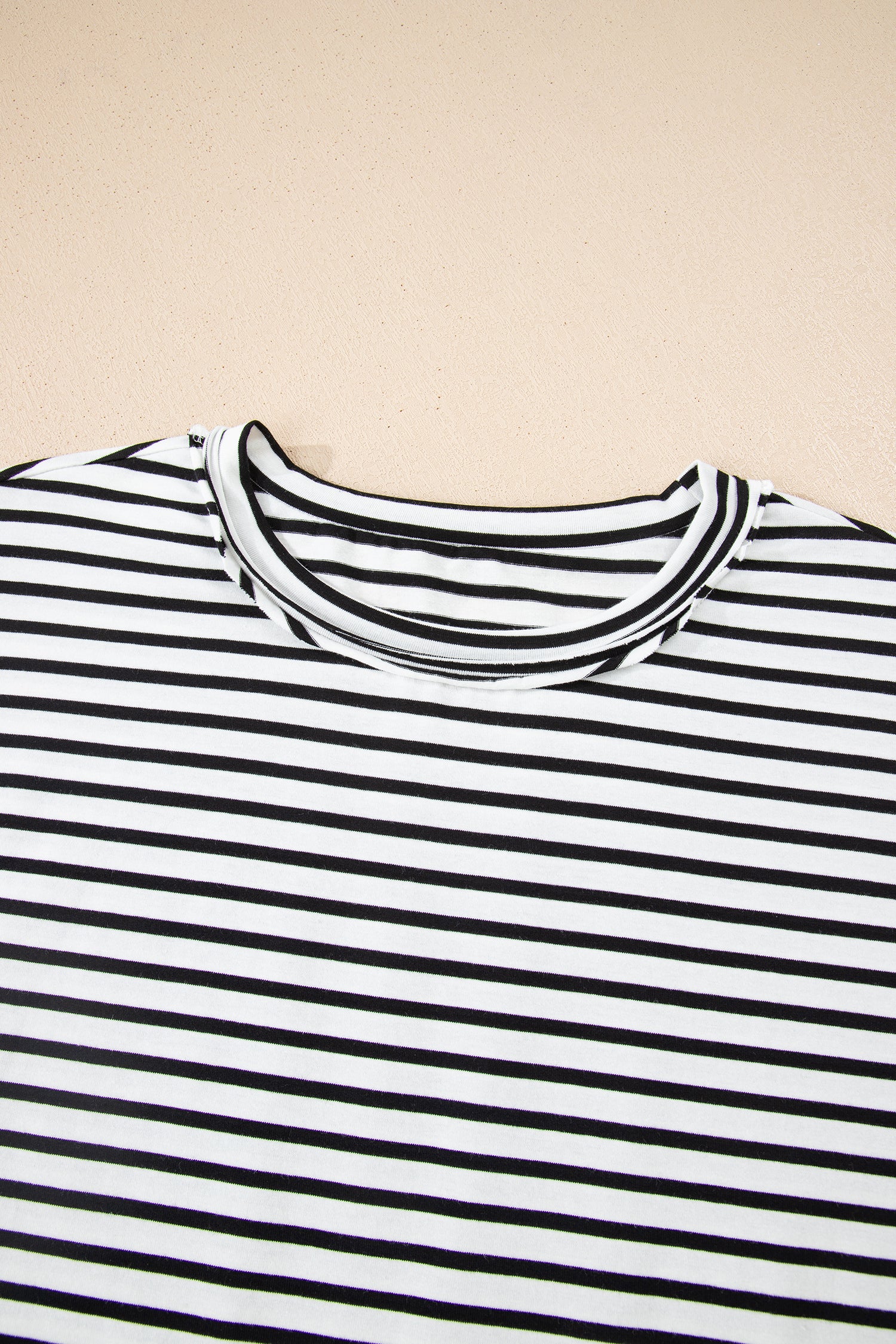 Black Stripe Floral Puff Sleeve Patchwork Round Neck Loose Top