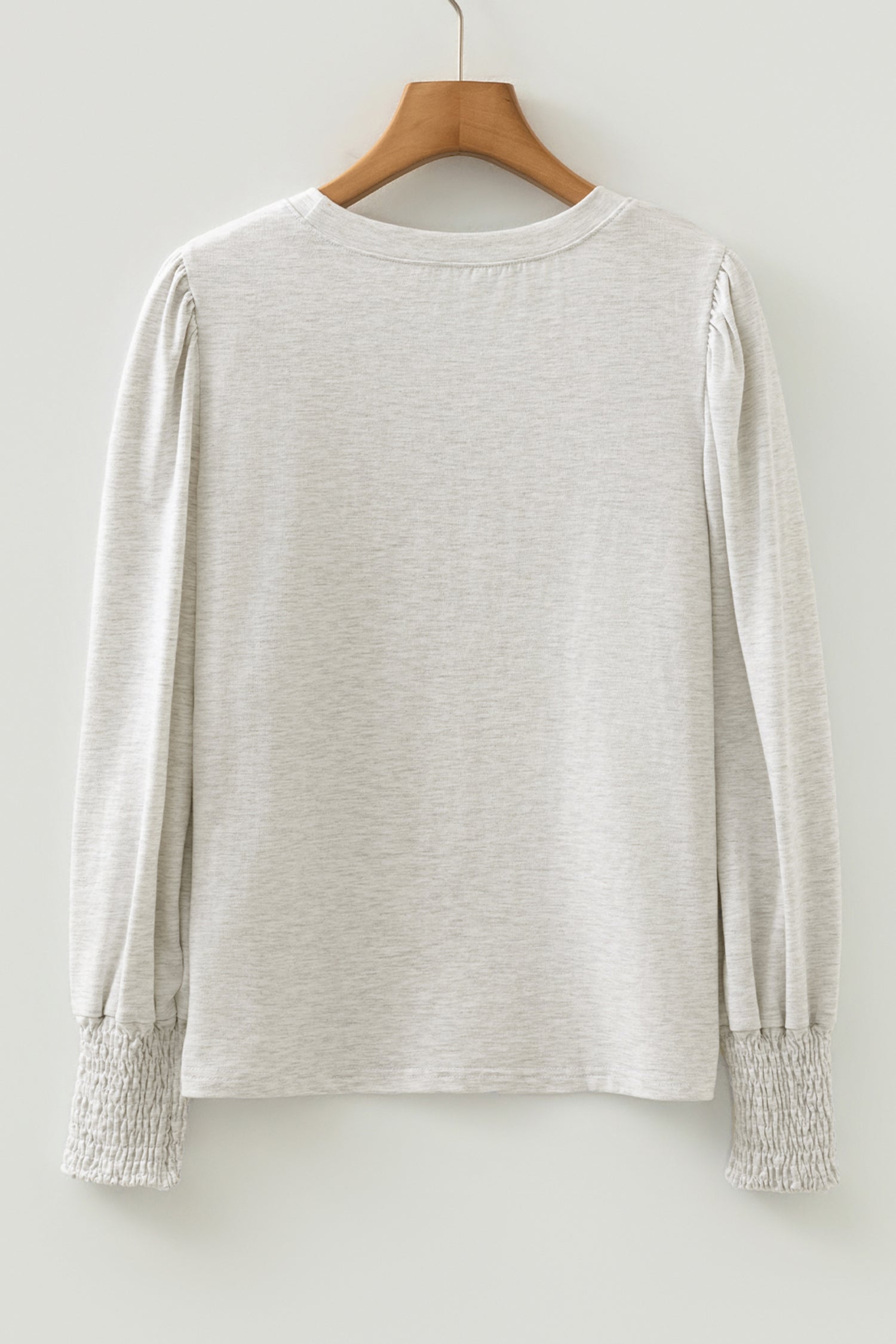 Oatmeal Shirred Cuffs Puff Sleeve Peasant Top