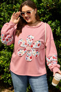 Peach Blossom Plus Size Floral Applique Drop Shoulder Sweatshirt