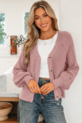 Light Pink Mixed Texture Knit Button V Neck Sweater Cardigan