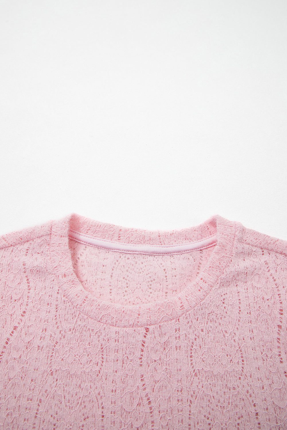 Light Pink Semi Sheer Lace Long Sleeve Cropped Top