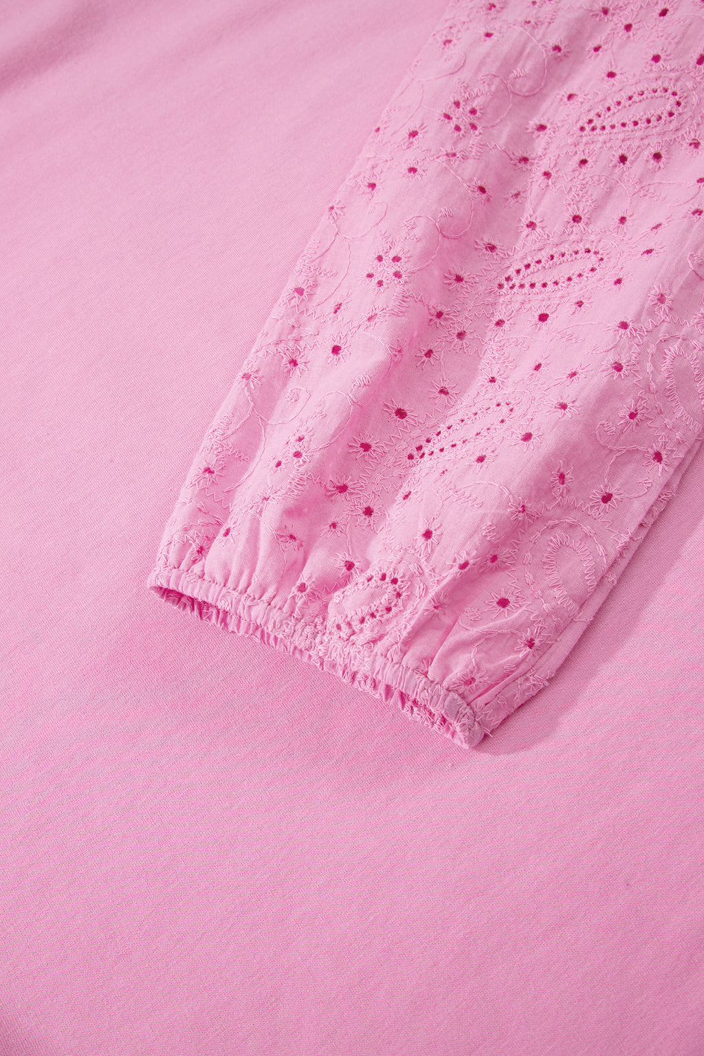 Pink Paisley Broderie Anglaise Valentine Heart Pattern Long Sleeve Patchwork Top