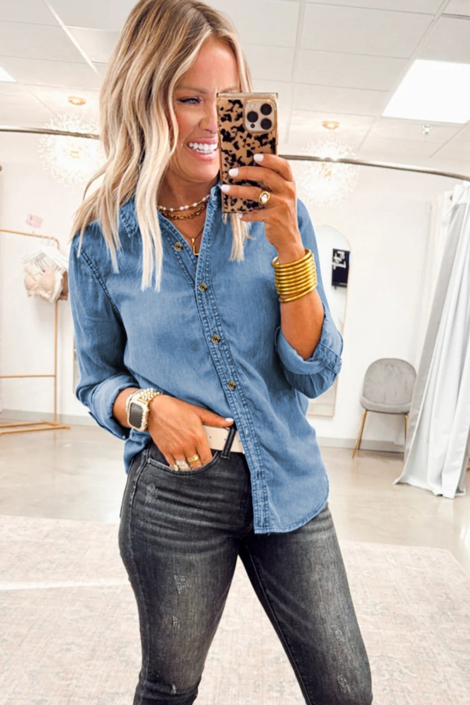 Myosotis Buttoned Down Slim Denim Shirt