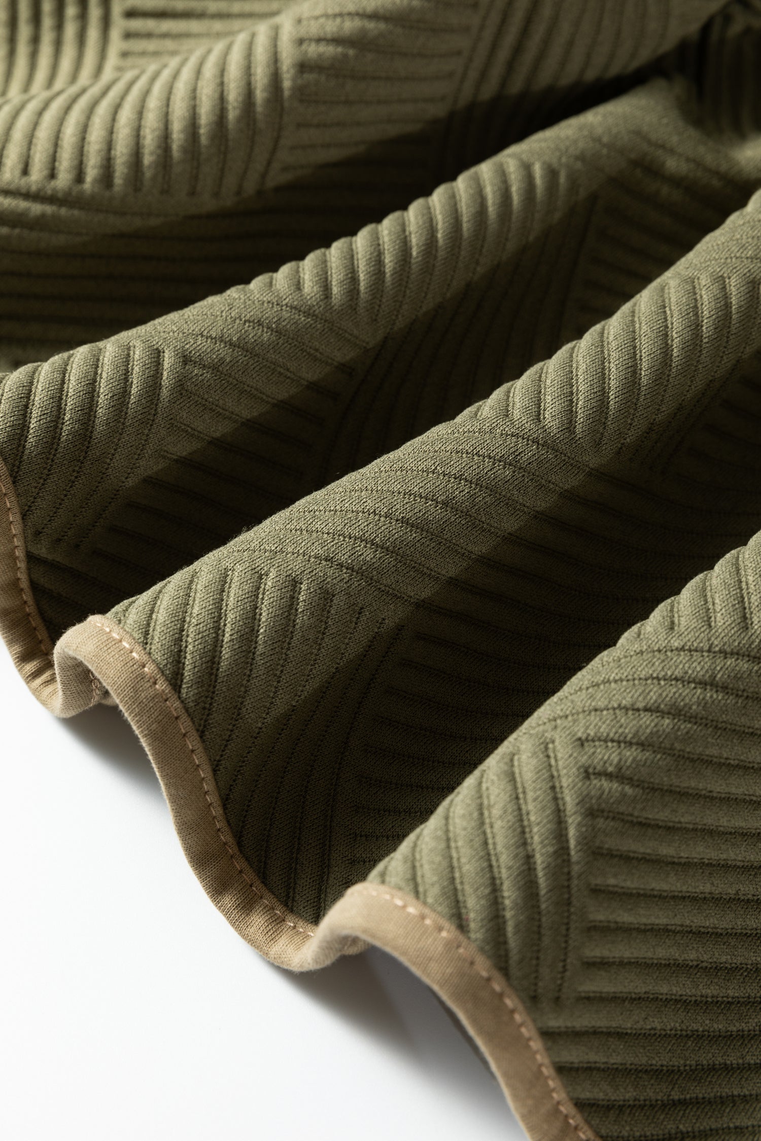 Jungle Green Plus Size Textured Contrast Trim Quarter Zip Bracelet Sleeve Mini Dress