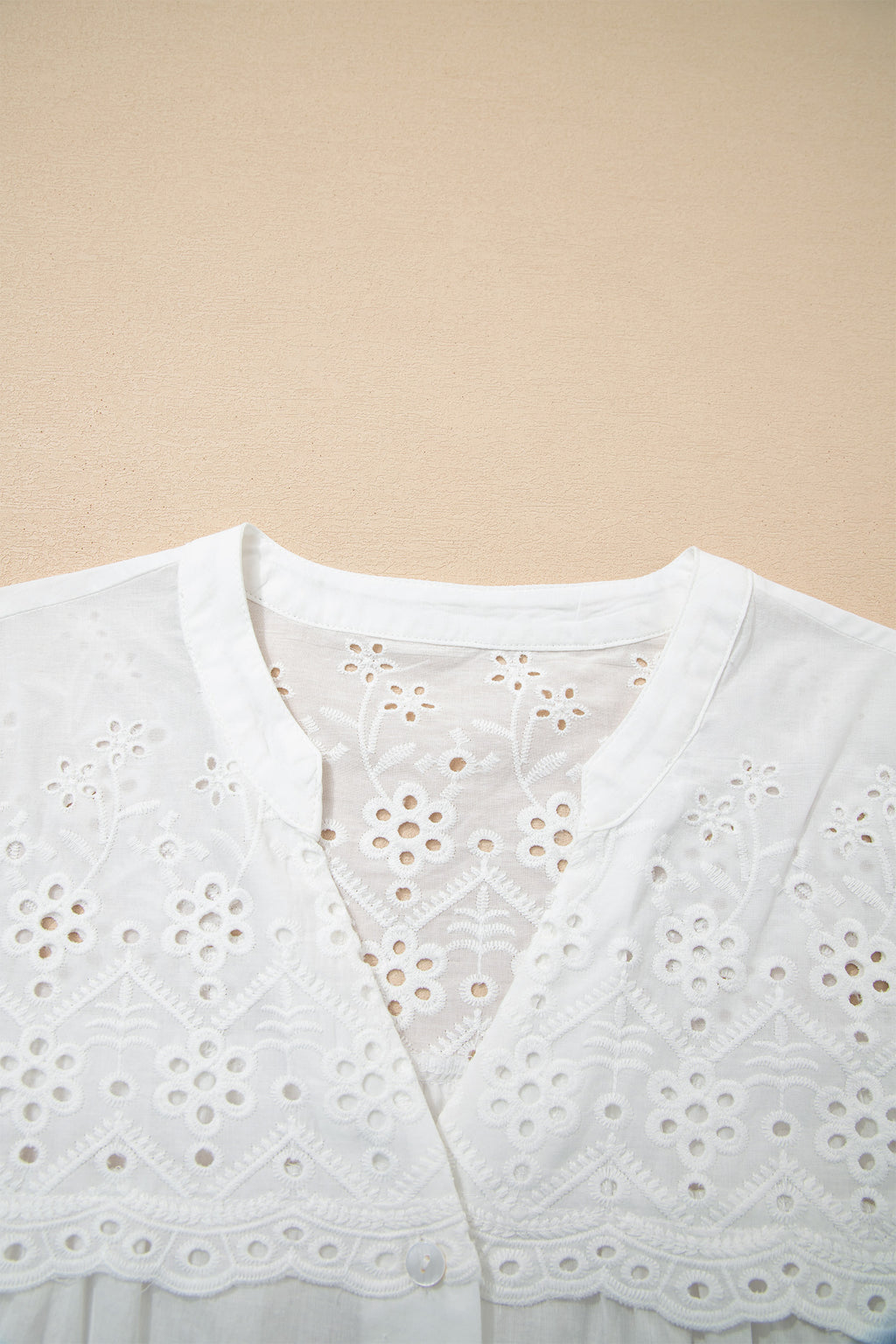 White Flower Eyelet Embroidered Patchwork Sheer Short Sleeve Shirt