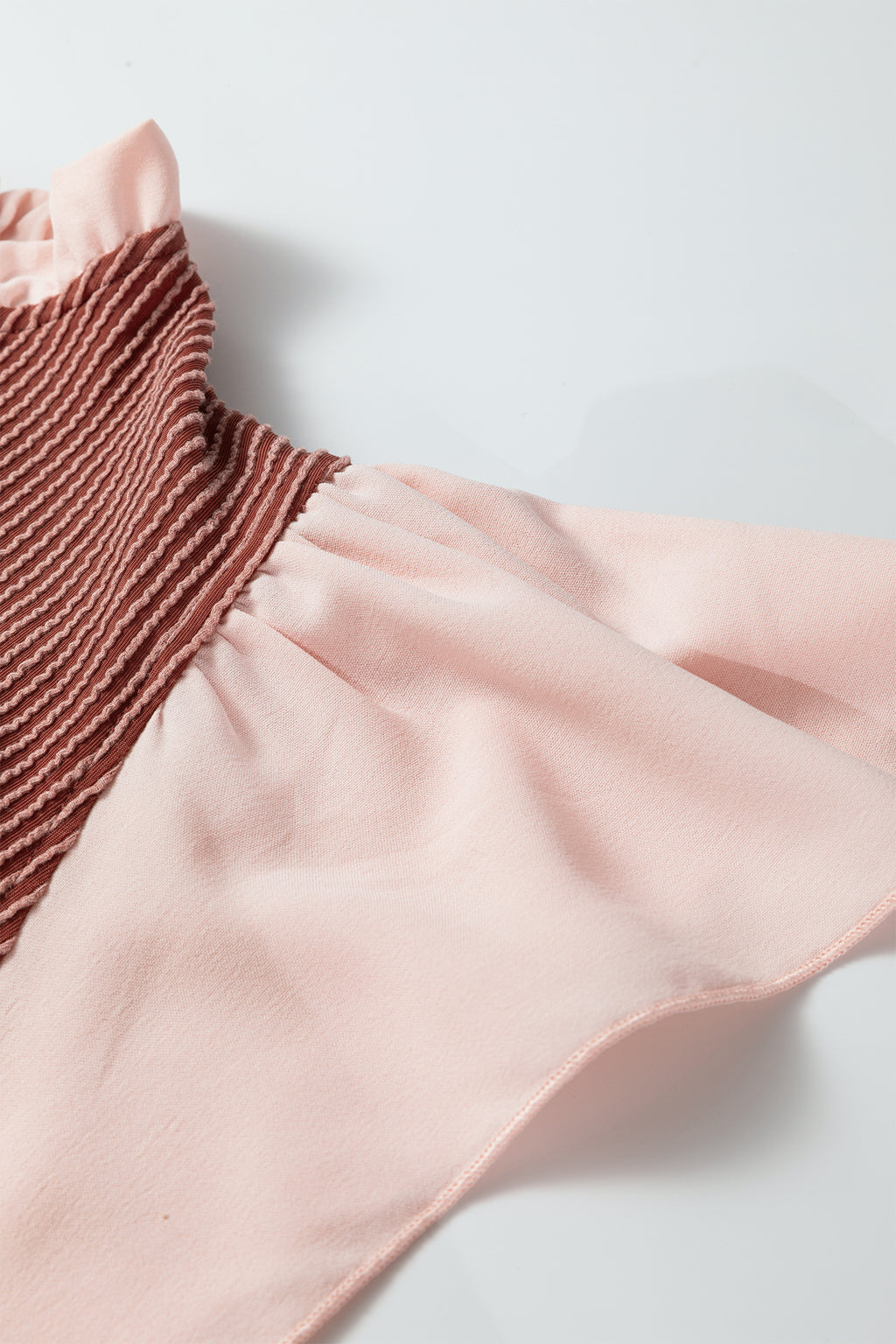 Rose Pink Plus Size Contrast Frilled Neckline Ruffled Short Sleeve Ribbed Textured Blouse