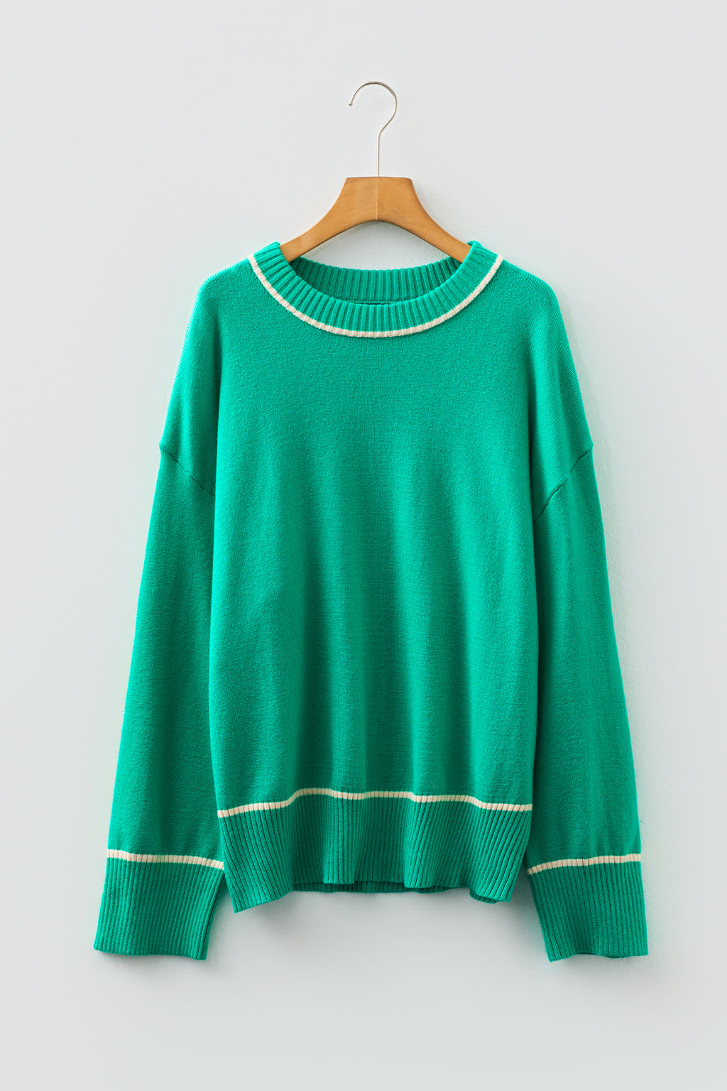 Sea Green Contrast Detail Drop Shoulder Baggy Sweater