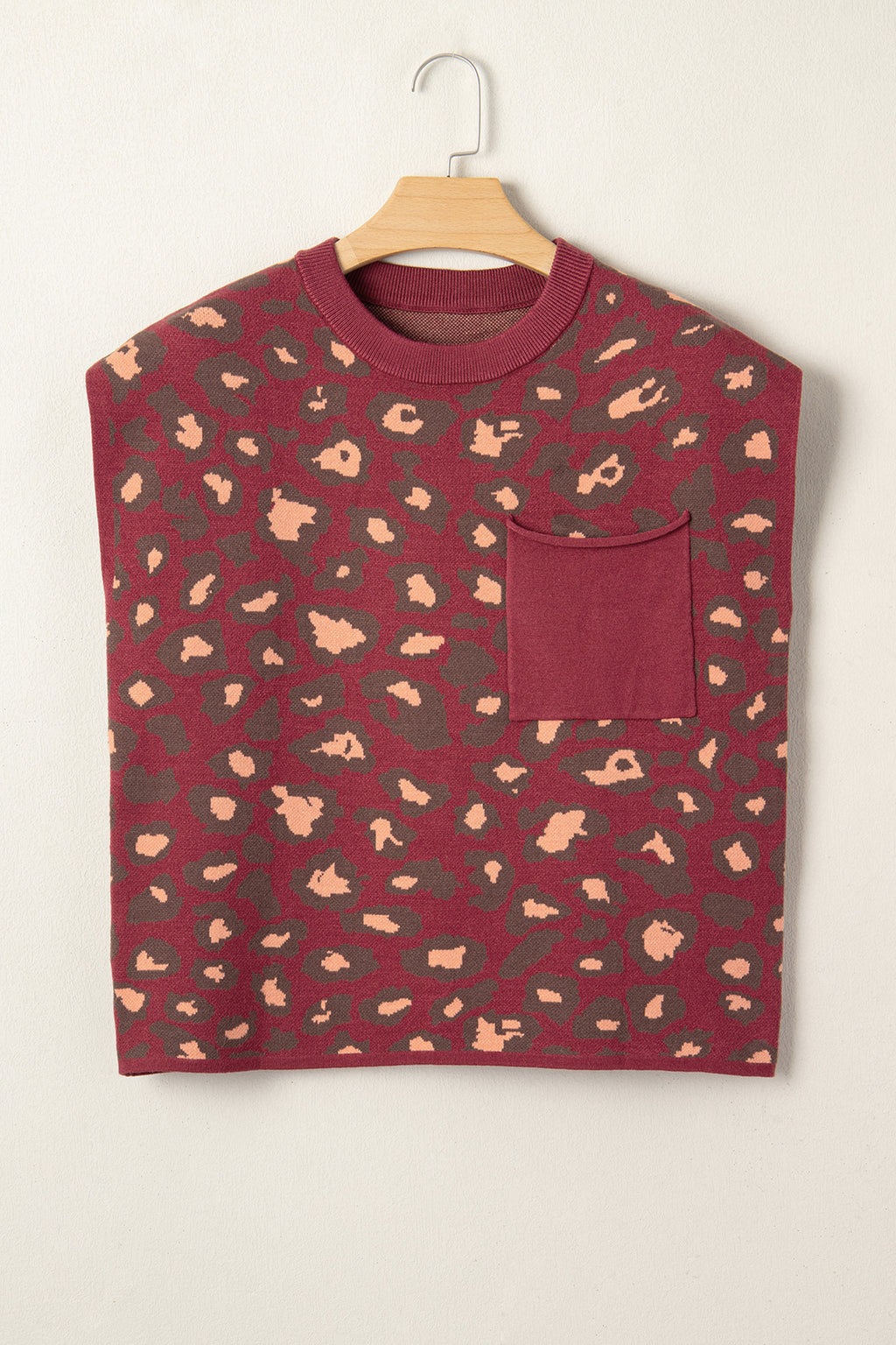 Red Leopard Print Cap Sleeve Knitted Top