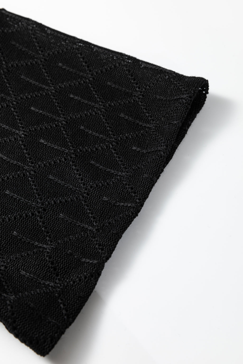 Black Pointelle Rhombus Knit Plus Size V Neck Loose Top