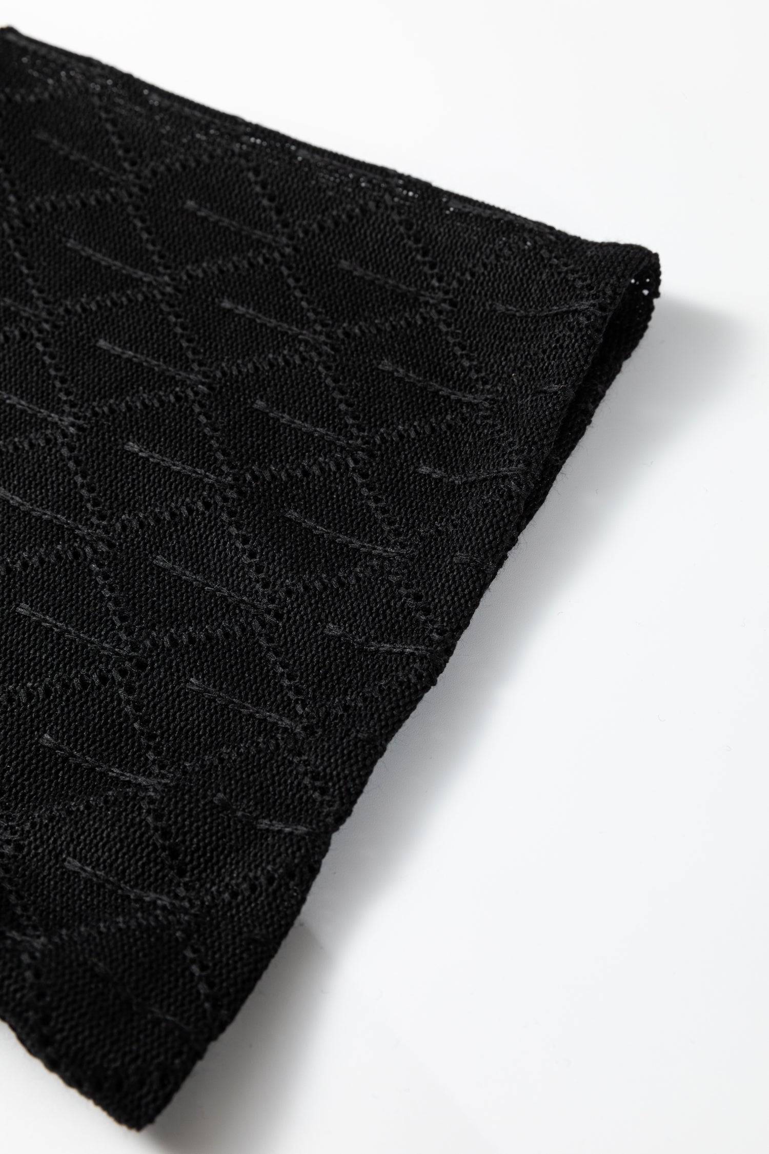 Black Pointelle Rhombus Knit Plus Size V Neck Loose Top