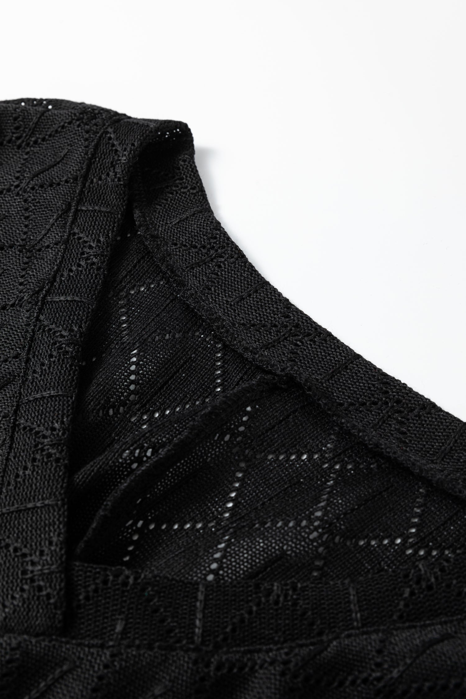 Black Pointelle Rhombus Knit Plus Size V Neck Loose Top