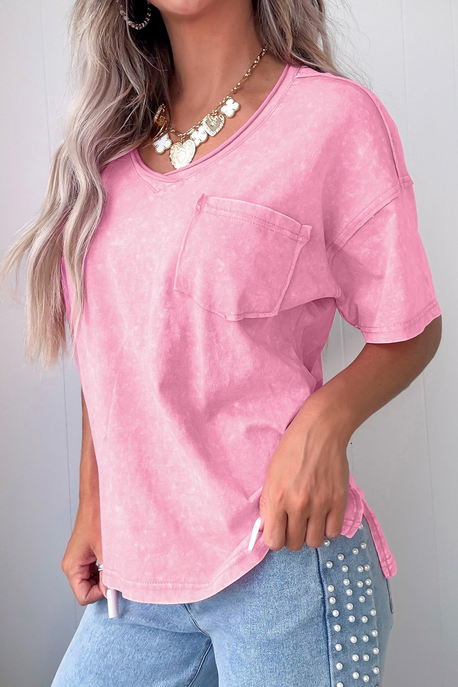Sachet Pink Cotton Mineral Wash T Shirt