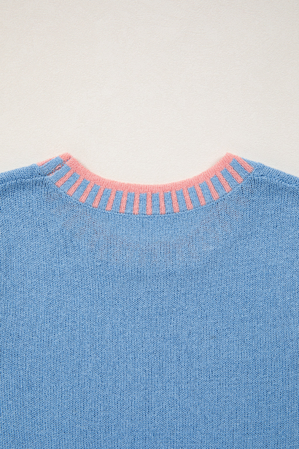 Sky Blue Contrast Trim Round Neck Sleeveless Sweater