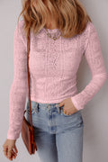 Light Pink Semi Sheer Lace Long Sleeve Cropped Top