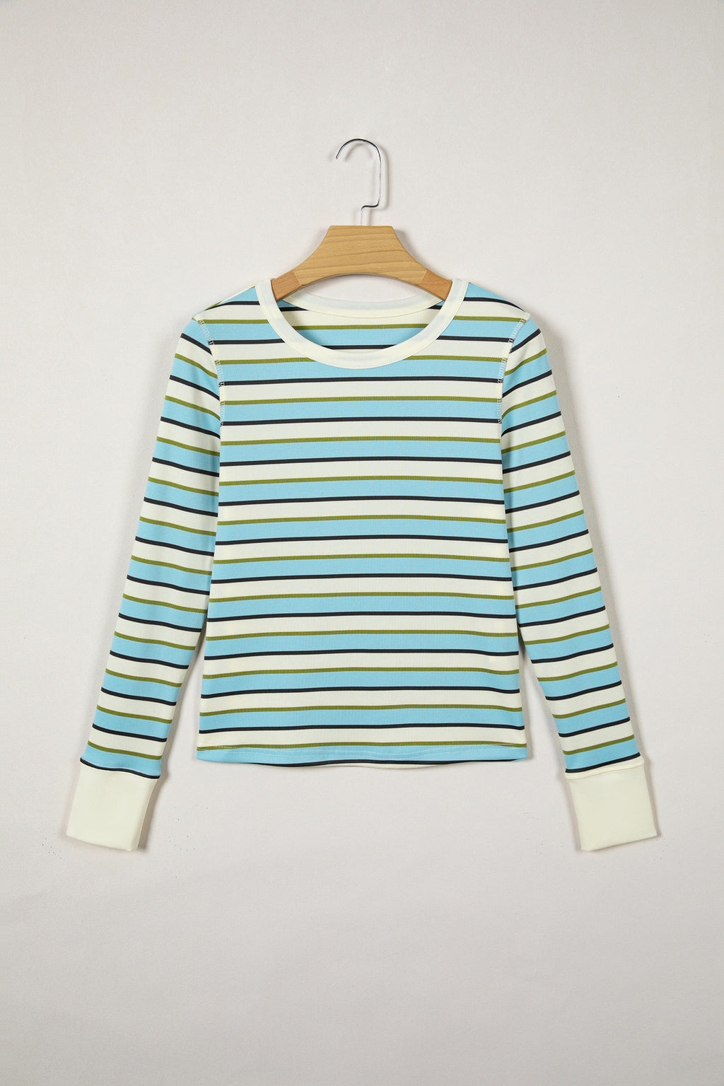 Multicolour Striped Round Neck Ribbed Knit Long Sleeve Top