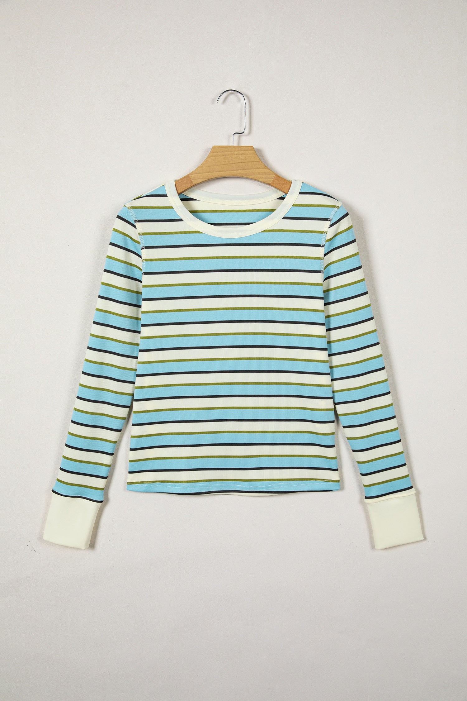 Multicolour Striped Round Neck Ribbed Knit Long Sleeve Top