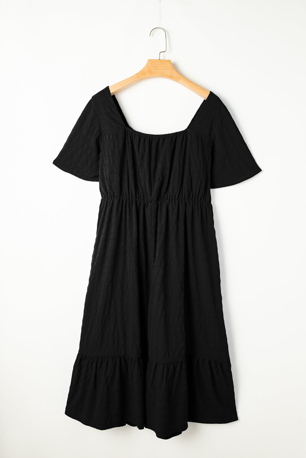 Black Plus Size Short Sleeve Lace-up High Waist Midi Dress
