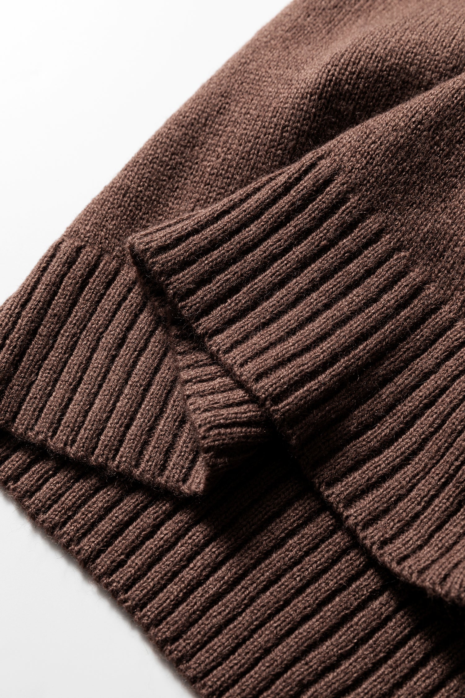 Dark Brown Ribbed Deep V Neckline Front Pocketed Loose Tunic Sweater Vest