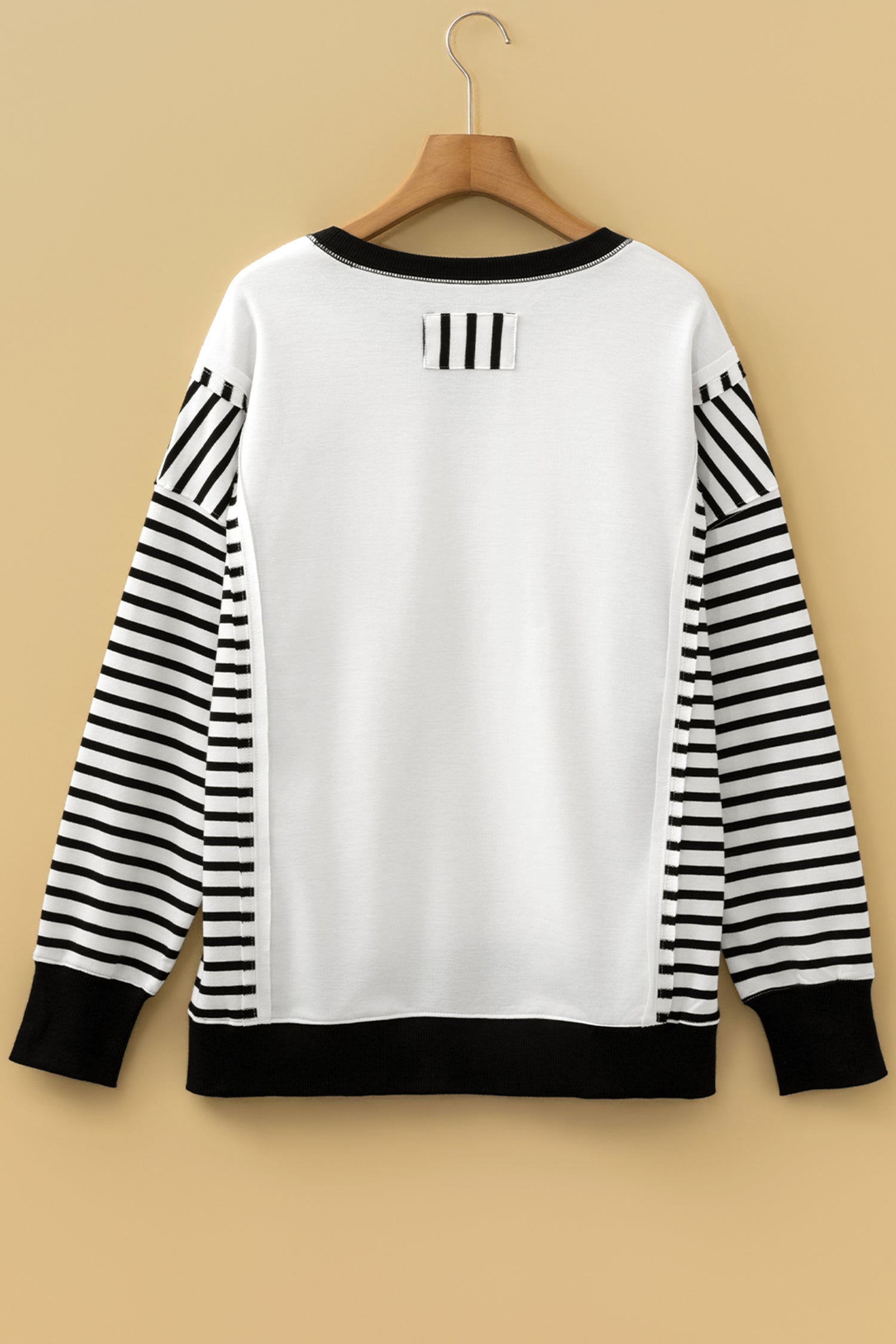 Black Stripe Sleeve Patchwork Casual Knit Top