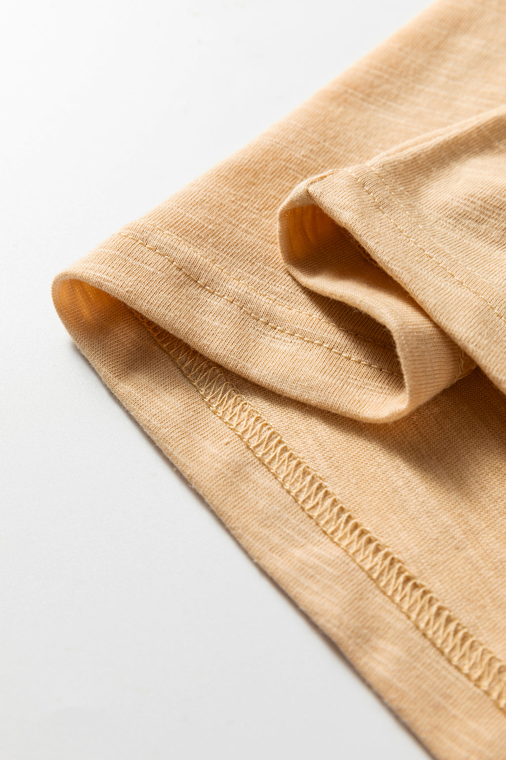 Light French Beige Solid Color Button V Neck Long Sleeve Top