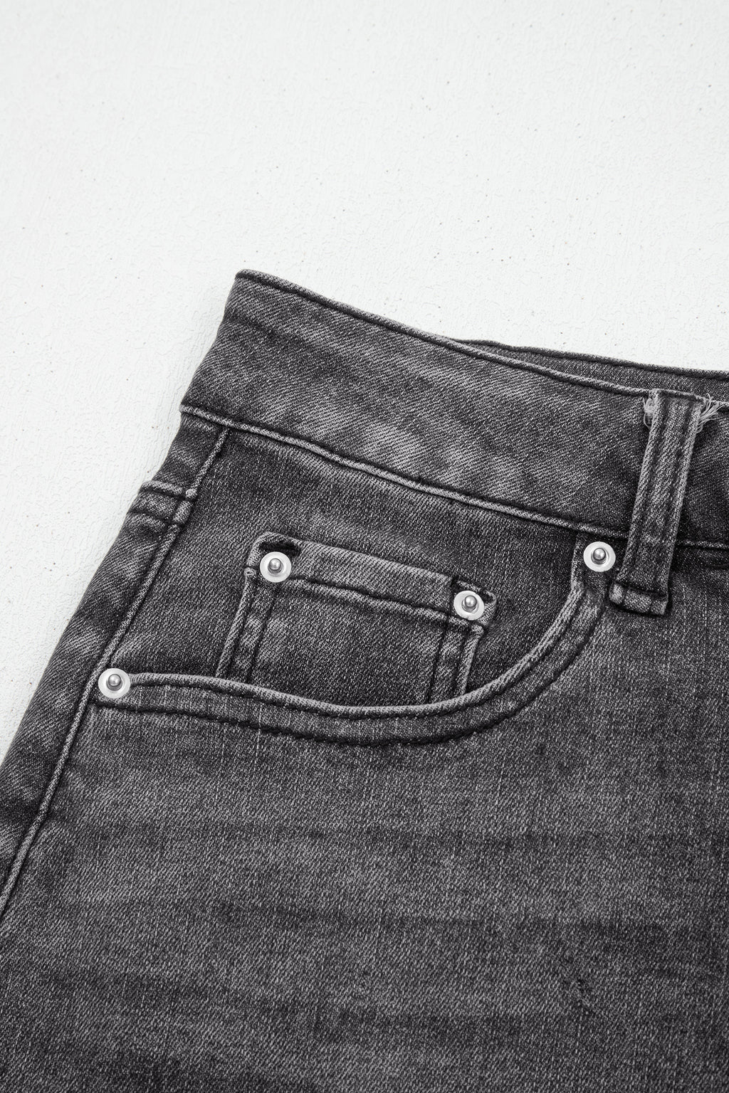 Dark Grey Irregular Distressed Bottom Denim Midi Skirt