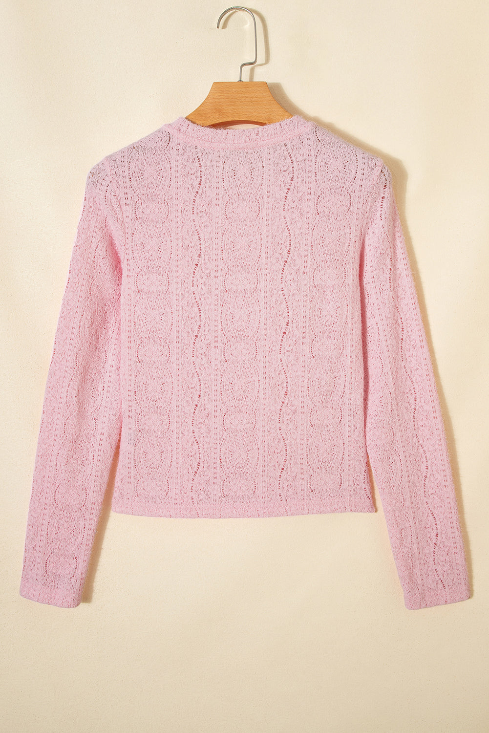 Light Pink Semi Sheer Lace Long Sleeve Cropped Top